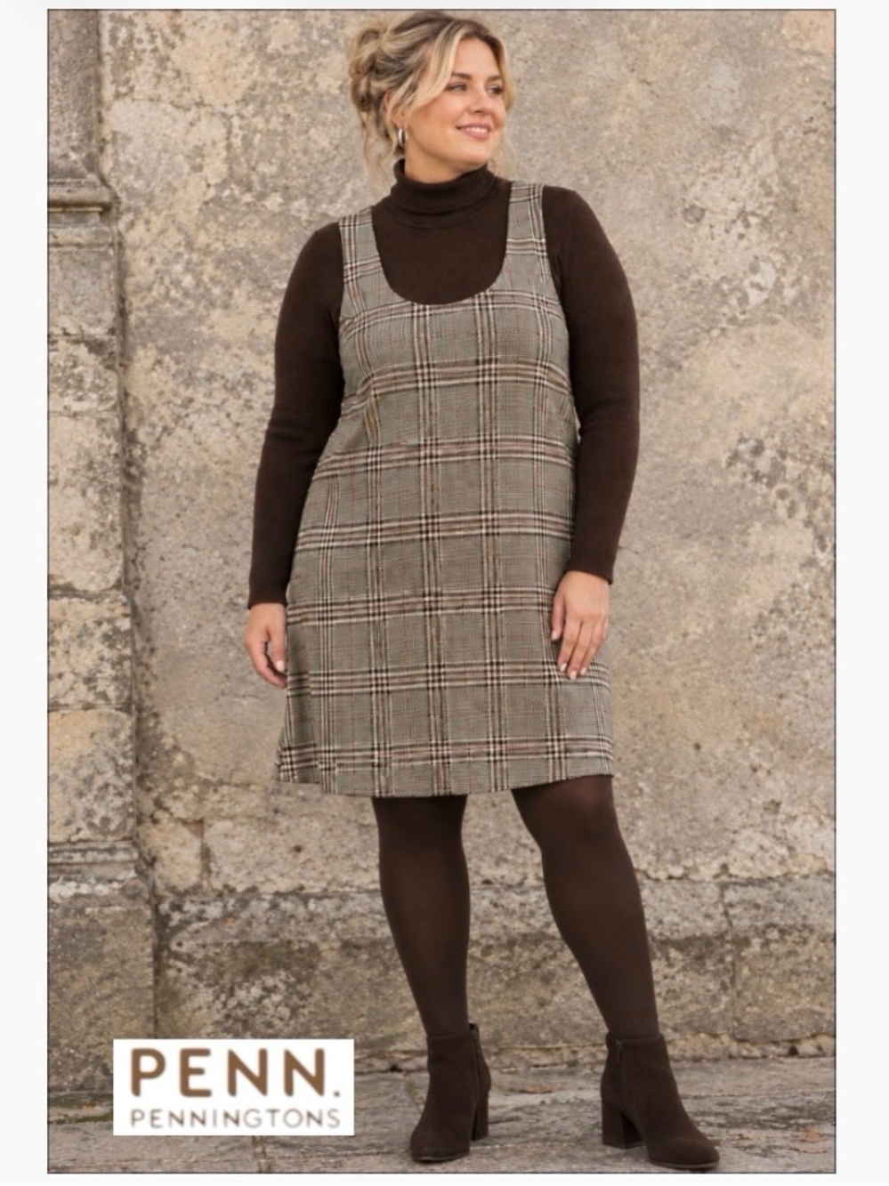 2X PENN Sleeveless Plaid Knit Dress/Pinafore